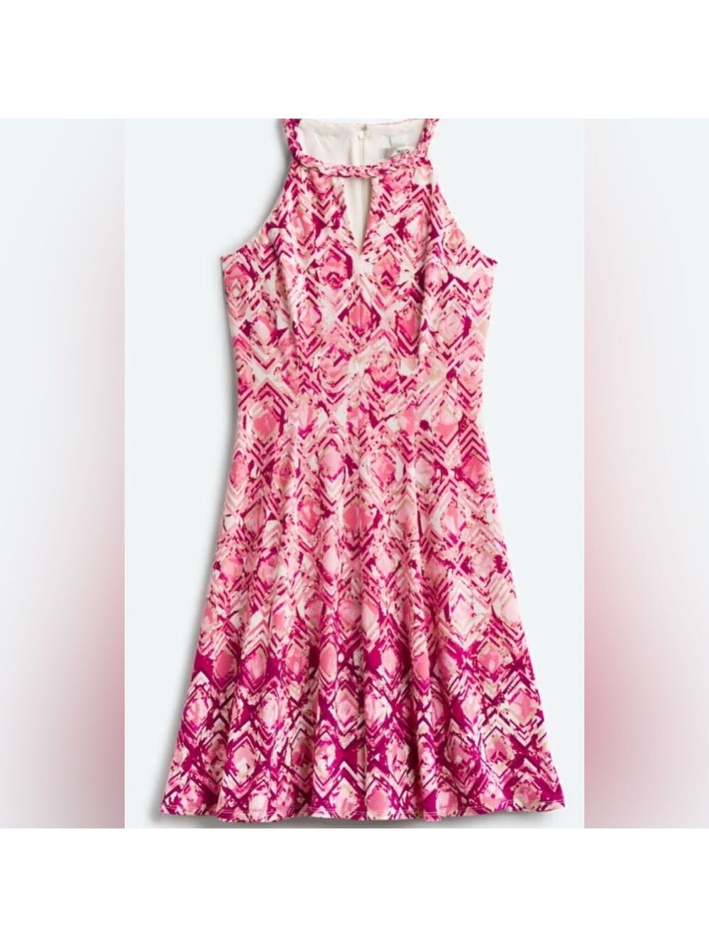 Wisp Pink Patterned Halter Fit & Flare Dress Size 6P